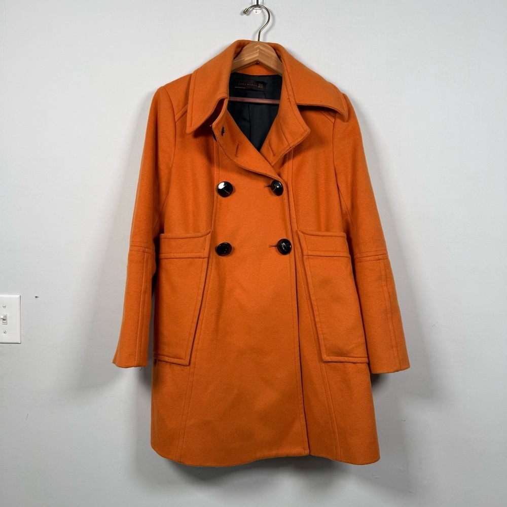 Zara Women's Vibrant Orange Pea Coat, Size M
